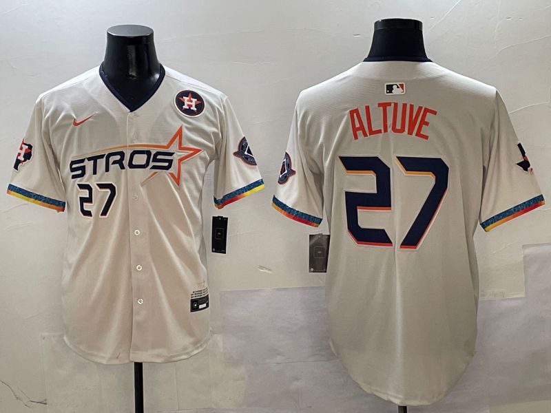 Men Houston Astros #27 Altuve Cream Fourth generation Joint Name Nike 2025 MLB Jersey style 2